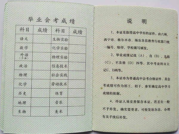 海东市第四中学高中毕业证会考成绩单